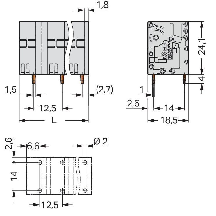 WAGO - Leiterplattenklemme 2626-3362 6mm² − 12 Stück
