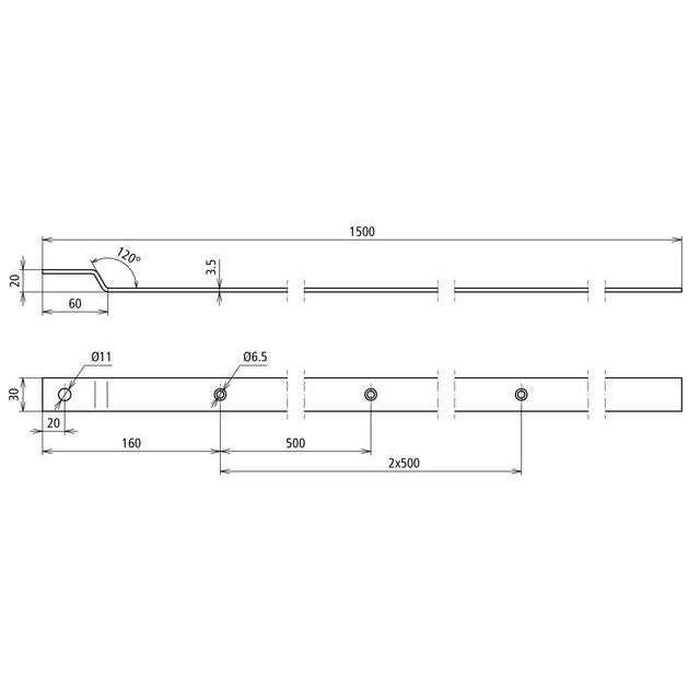 DEHN - Zubehör/Ersatzteile für Erdung und Blitzschutz Anschlussfahne gewinkelt AF 30X3.5 V4A ZW1500 Fl 30x3,5mm L 1500mm