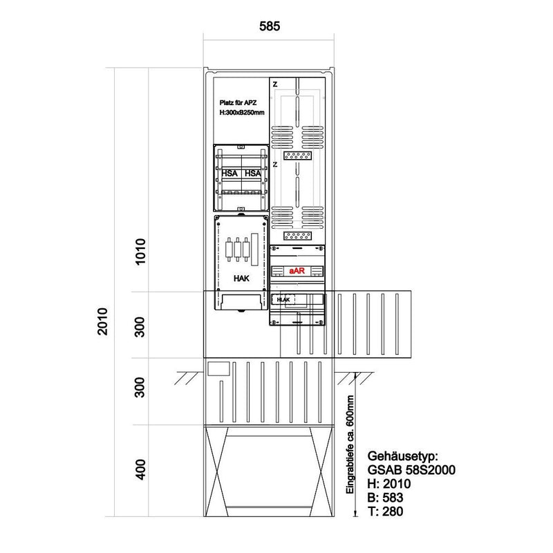 GSAB Elektrotechnik - Zähler-Komplettschrank Zähleranschlusssäule 25.00.1P21-APZ 2 Zähler/ohne TSG