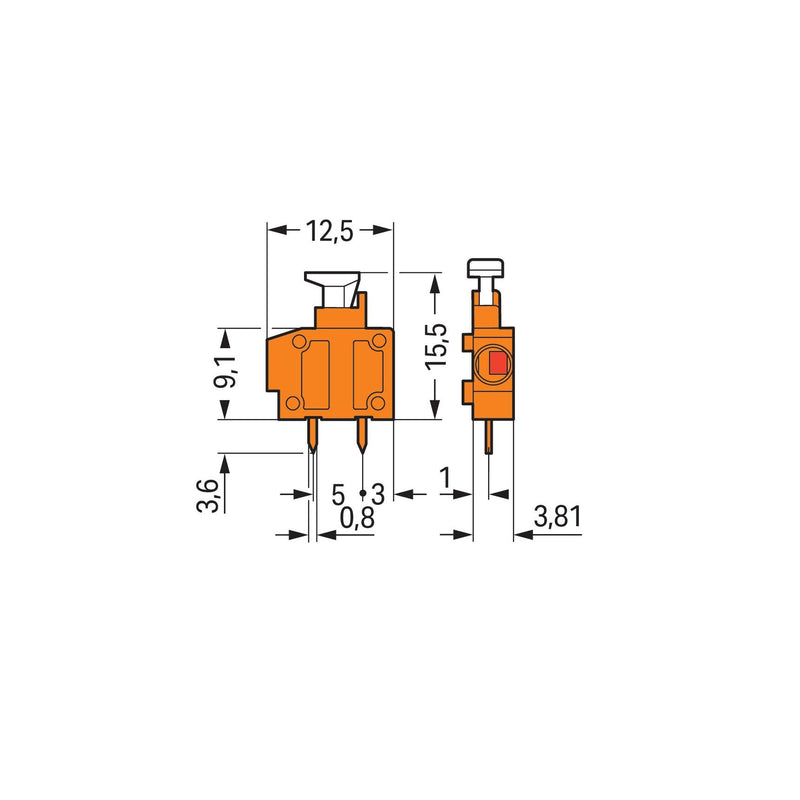 WAGO - Leiterplattenklemme Anreihbare Leiterplattenk. 235-775 Drücker,1,5mm²,ws − 100 Stück