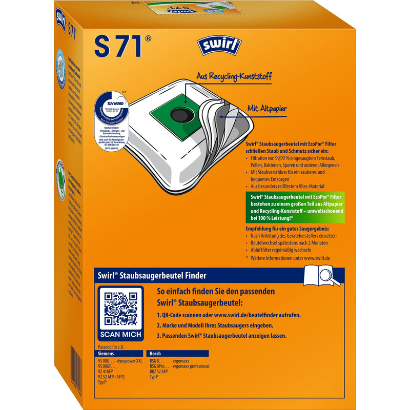 Swirl - Zubehör/Ersatzteile für Bodenpflege Staubbeutel S 71 EcoPor VE4 für Siemens/Bosch