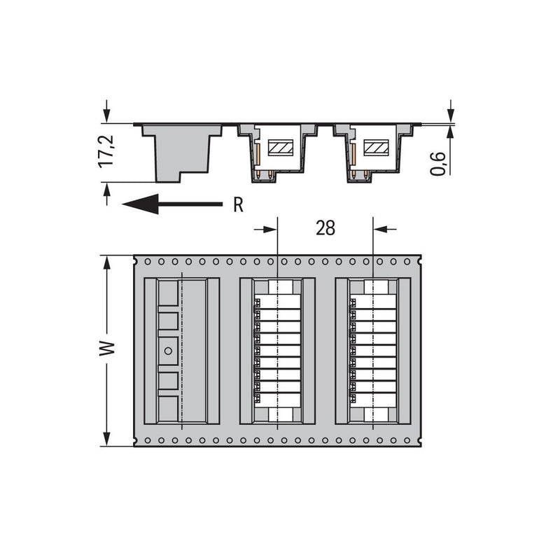 WAGO - Leiterplattensteckverbinder THR-Stiftleiste 2-reihig 713-1428/117-000/997 0,8x0,8,abgew.,sw − 120 Stück