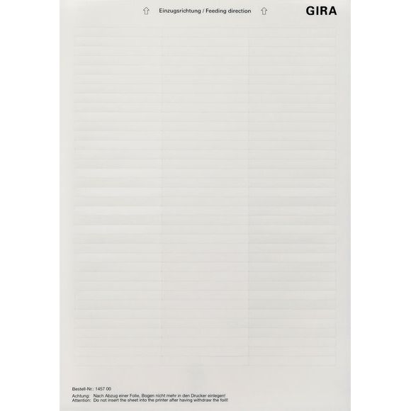 Gira - Bezeichnungsmaterial für Installationsschalterprogramme Beschriftungsbogen 145700 62,8 x 6,9mm