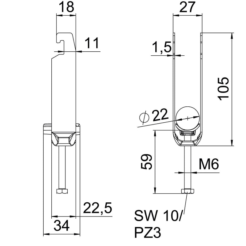 OBO Bettermann - Bügelschelle BS-U3-K-22 ALU 3-fach − 50 Stück