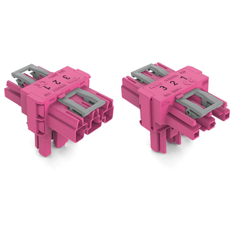 WAGO - Kompaktverteiler für steckbare Gebäudeinstallation T-Verteiler 3-polig 770-1613 Kod. B,pink − 50 Stück