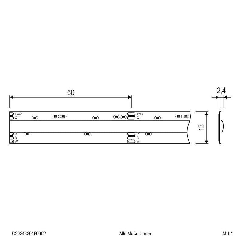 EVN Lichttechnik - Lichtschlauch/-band LED-Stripe 5m 24V IP20 C2024320159902 COB, RGB+W, 15W/m