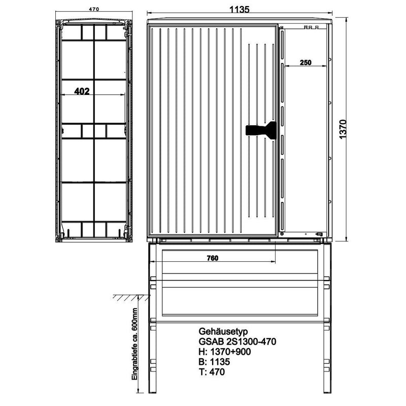 GSAB Elektrotechnik - Gehäuse/Schaltschrank (leer) Kabelverteilerschrank 2S1300ES2ES1-470 HxBxT:1300x1135x470