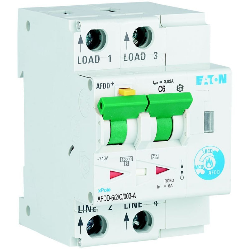 Eaton - Kombination FI-Schalter/Leitungsschutzschalter mit Zusatzeinrichtung Brandschutzschalter AFDD-6/2/C/003-A 2p,C,6A,30mA,TypA