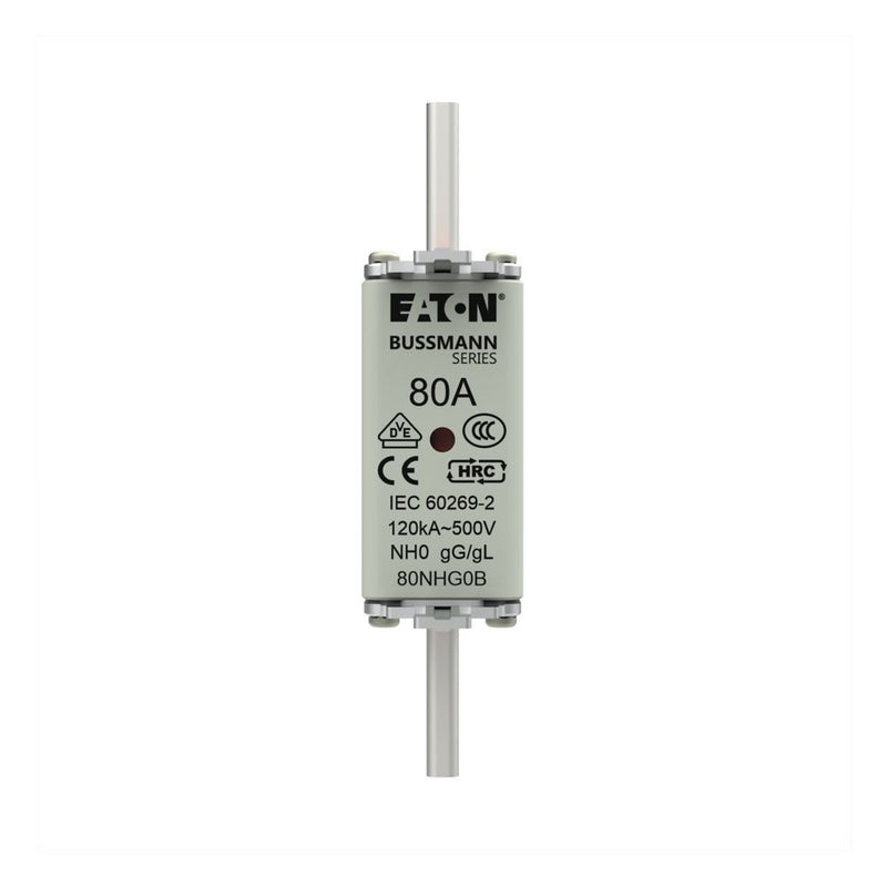 Eaton - Messersicherung Sicherungseinsatz Nieders. NH FUSE 80#80NHG0B 80A AC 500V 120kA − 3 Stück