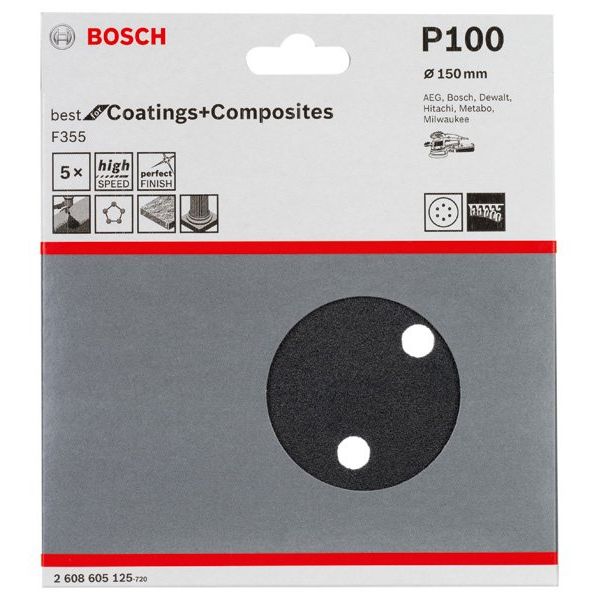 Bosch - Schleifpapier/Schleifvlies PRO F355 Schleifblatt, 150 2608605125 mm, G100, 5-tlg