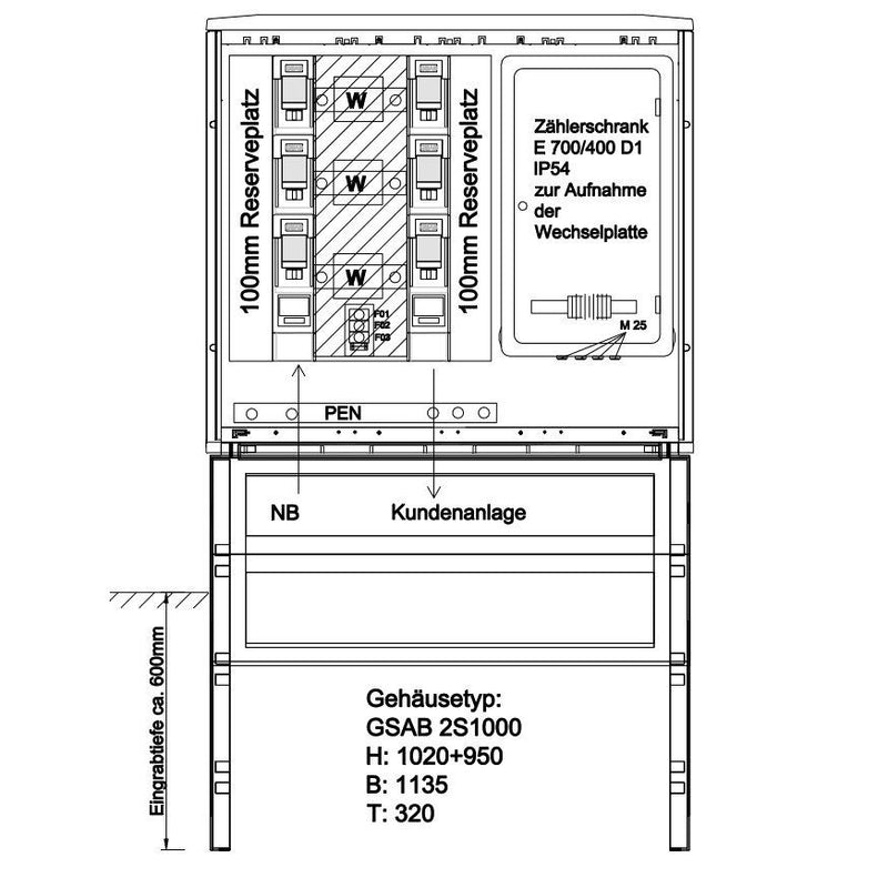 GSAB Elektrotechnik - Zähler-Komplettschrank Wandlermessung 12.W250.001 250A incl. Sockel