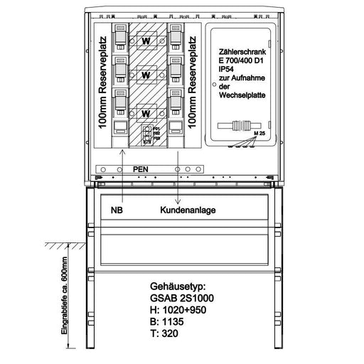 GSAB Elektrotechnik - Zähler-Komplettschrank Wandlermessung 12.W250.001 250A incl. Sockel