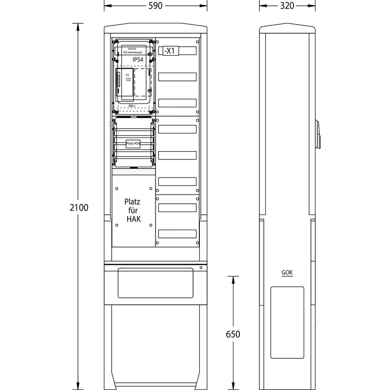 uesa - Zähler-Komplettschrank Zähleranschlußsäule ZAS-S-1-1VF We.Weser 2100x590x320mm