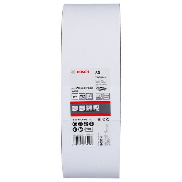 Bosch - Schleifpapier/Schleifvlies PRO X440 Schleifband, 75 x 2608606082 533 mm, 80, 10-tlg