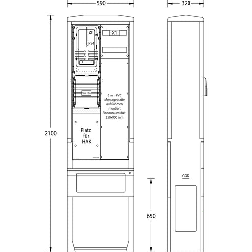 uesa - Zähler-Komplettschrank Zähleranschlusssäule ZAS-S-1-1MP enviaM 2100x590x320mm