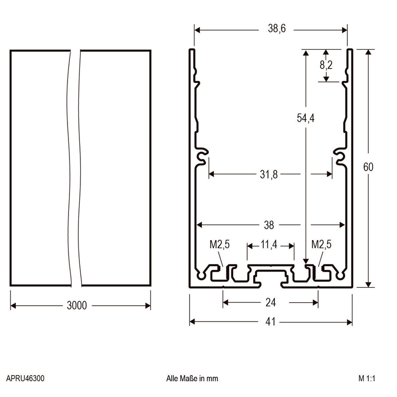 EVN Lichttechnik - Mechanisches Zubehör/Ersatzteile für Leuchten Aluminiumprofil 3m APRU46300
