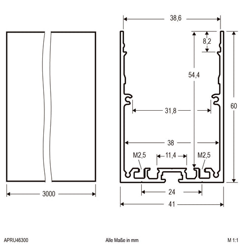 EVN Lichttechnik - Mechanisches Zubehör/Ersatzteile für Leuchten Aluminiumprofil 3m APRU46300