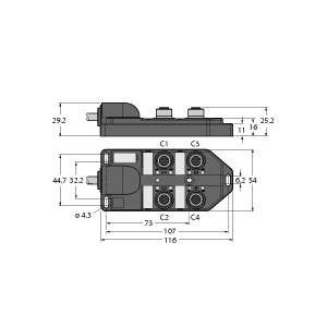 Turck - Passiver Sensor-/Aktor-Verteiler (mit Leitung) Aktuator-/Sensor-Verteiler TB-4M12-4P2-5/TXL M12x1, 4-fach