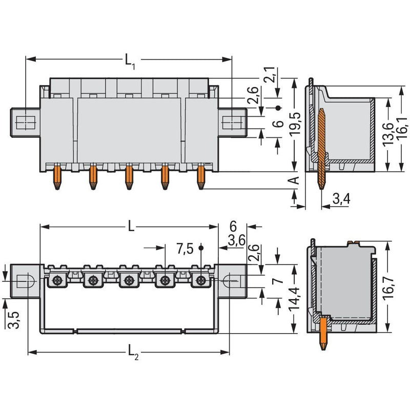 WAGO - Leiterplattensteckverbinder THT-Stiftleiste Lötstift 2092-3404/005-000 1,4mm,gerade,lgr − 100 Stück