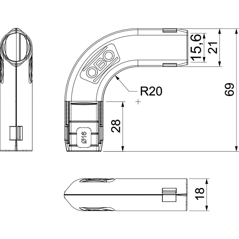 OBO Bettermann - Bogen für Installationsrohre Quick-Pipe-Bogen 3000 BMS M16 LGR 90 Grad − 10 Stück