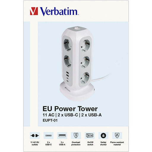 Verbatim - Mehrfachsteckdose Steckdosen Tower 49547 2m,11x230V,2xUSB-A+C