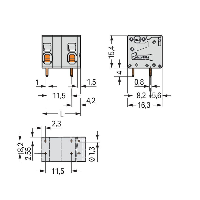 WAGO - Leiterplattenklemme 2624-1504/000-004 4mm² − 50 Stück