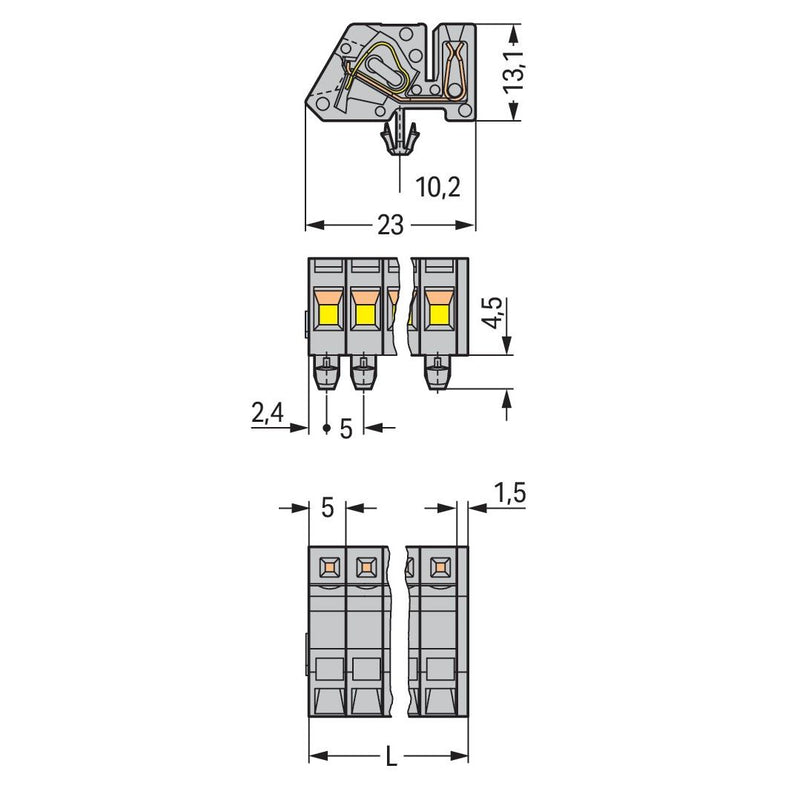 WAGO - Kabelsteckverbinder für Leiterplattensteckverbinder 1-Leiter Federleiste 731-516/008-000 CAGECLAMP 2,5mm²,gr − 25 Stück