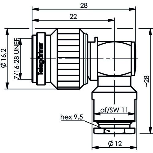 Telegärtner - Koax-Steckverbinder TNC-Kabelwinkelstecker 100023729 50Ohm, G1(RG58C/U)
