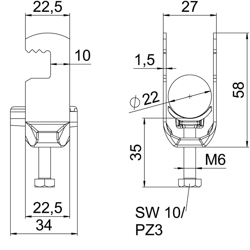 OBO Bettermann - Bügelschelle BS-F1-K-22 A2 16-22mm − 25 Stück