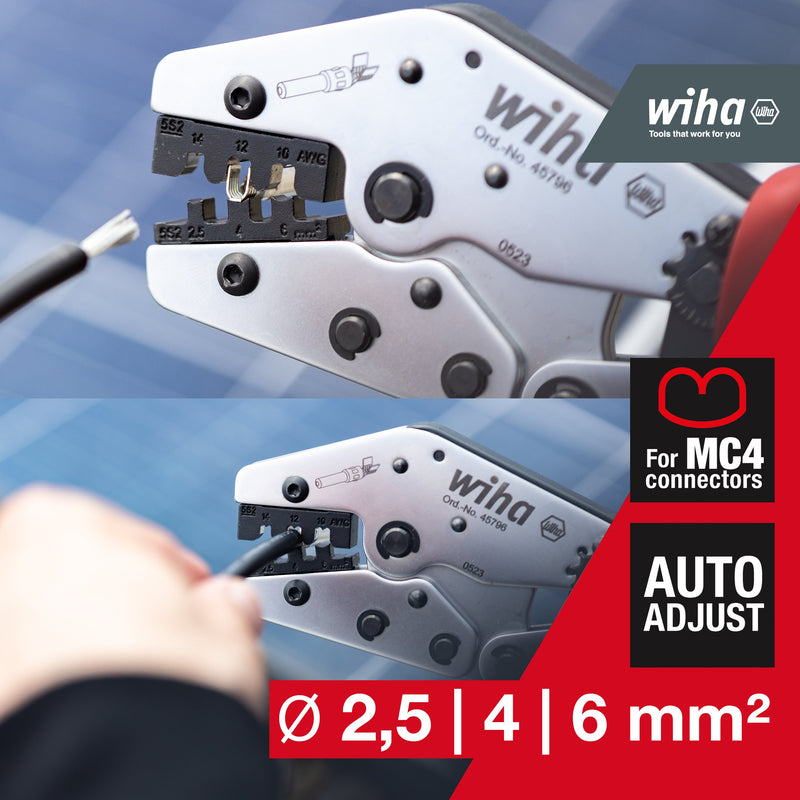 Wiha - Presswerkzeug Kabelschuhe/Verbinder, Aderendhülsen, Schirmanschluss Crimpwerkzeug Z62101006SB für MC4-Verbinder