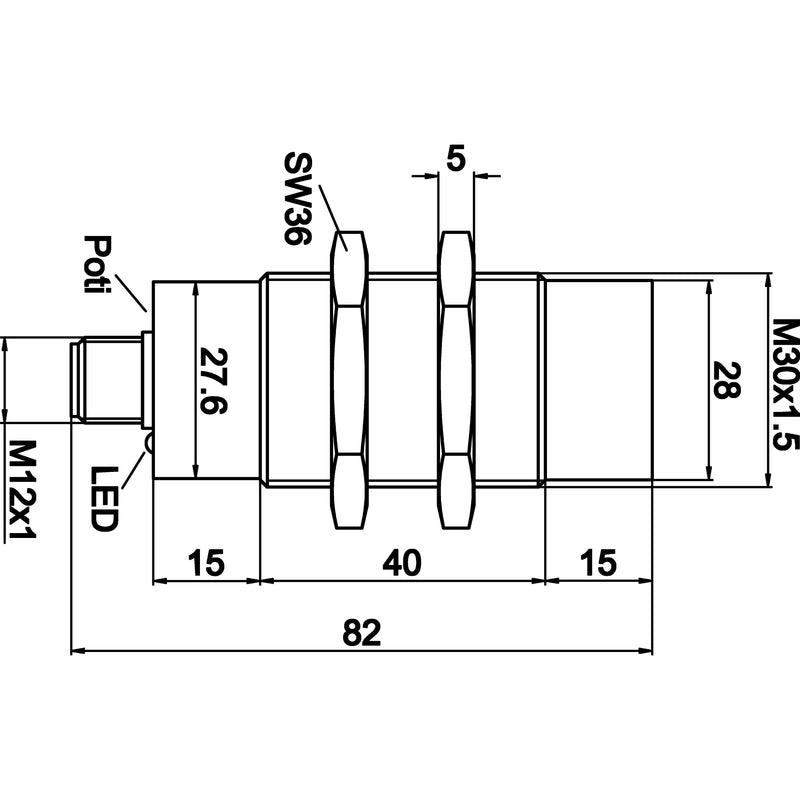 Ipf Electronic - Kapazitiver Näherungsschalter Sensor kapazitiv, M30x1,5 KN300420 82lang, nicht bündig