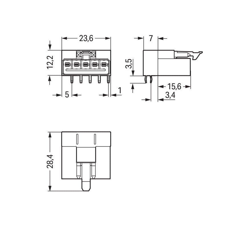 WAGO - Leiterplattensteckverbinder Stecker für Leiterplatten 890-895/011-000 5-polig,pink − 50 Stück