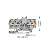 WAGO - Durchgangs-Reihenklemme Doppeldurchgangsklemme 2202-1441 Drücker,2,5 mm²,grau − 100 Stück