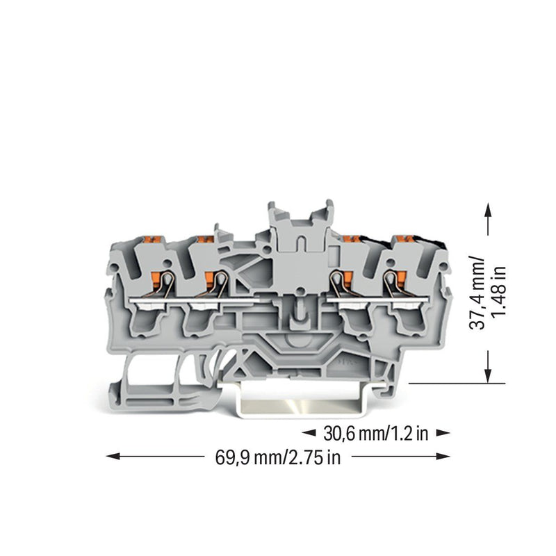 WAGO - Durchgangs-Reihenklemme Doppeldurchgangsklemme 2202-1441 Drücker,2,5 mm²,grau − 100 Stück