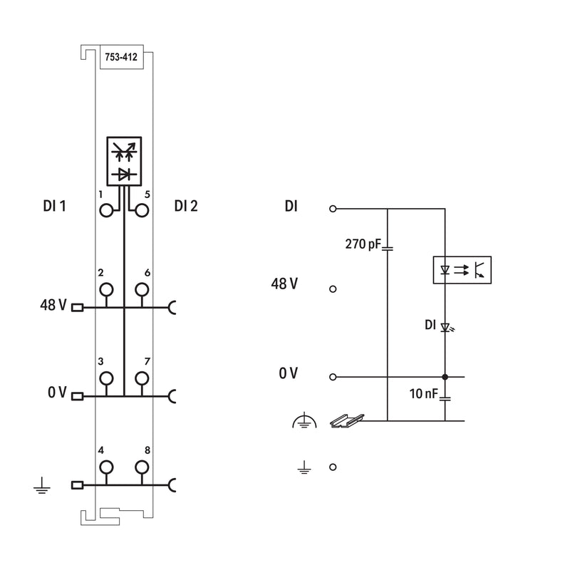 WAGO - Feldbus, Dez. Peripherie - Digitales Ein-/Ausgangs-Modul 2-Kanal-Digitaleingang 753-412 DC 48 V,3 ms
