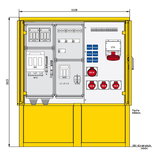 Walther Werke - Baustromverteiler Indus .u. Marktplatzvert. 83215900 mit 4 RCDs TypA, 9LS