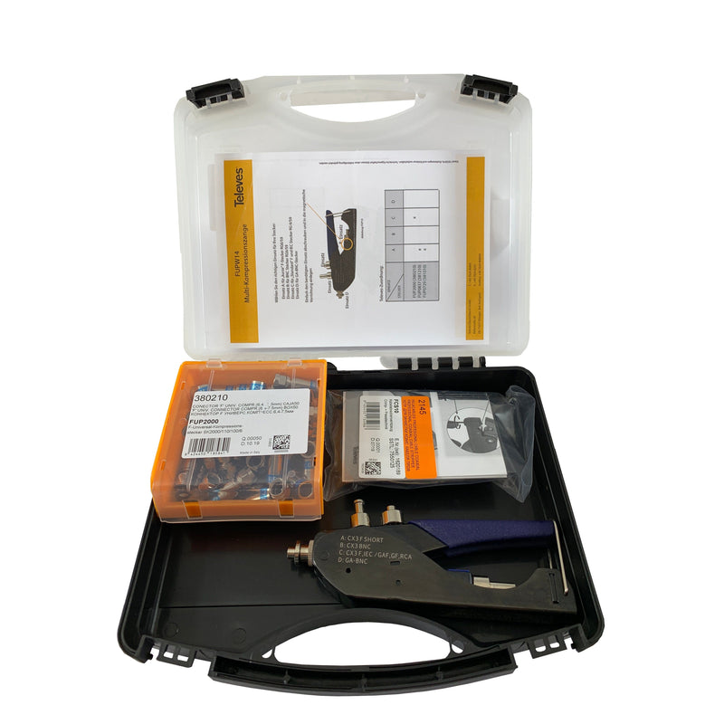 Televes - Spezialwerkzeug für Kommunikationstechnik Kompressionstecker-Set FUPS14 mit 50 x FUP2000  − 1 Stück