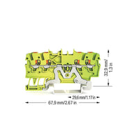 WAGO - Schutzleiter-Reihenklemme 4-Leiter-Schutzleiterkl. 2200-1407 1qmm, grün-gelb − 100 Stück