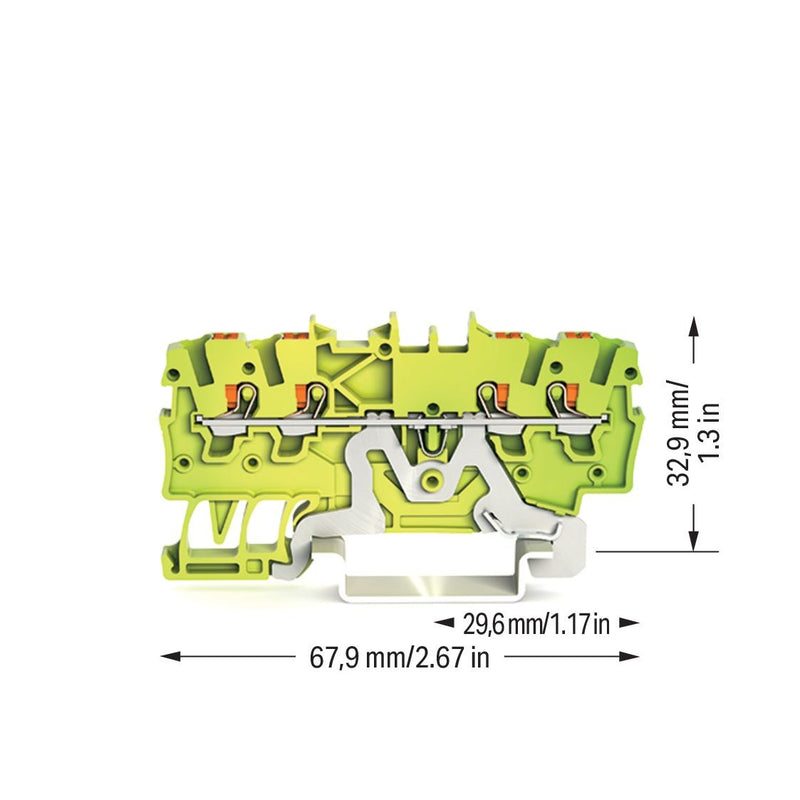 WAGO - Schutzleiter-Reihenklemme 4-Leiter-Schutzleiterkl. 2200-1407 1qmm, grün-gelb − 100 Stück