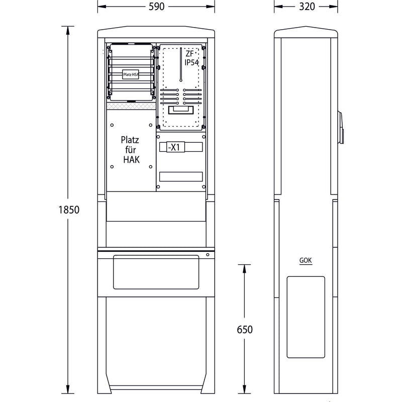 uesa - Zähler-Komplettschrank Zähleranschlusssäule ZAS-S-1-S E.DIS AG 1850x590x320mm