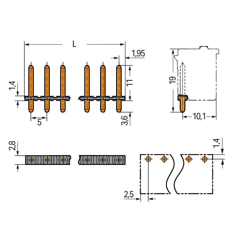 WAGO - Leiterplattensteckverbinder THT-Stiftleiste Lötstift 2092-1704 1,4 mm,gerade,sw − 400 Stück