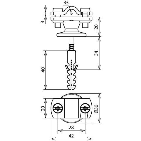 DEHN - Leitungshalter für Blitzschutz Leitungshalter LHZS710KD8X40STTZNZG f. Rd 7-10mm St/tZn