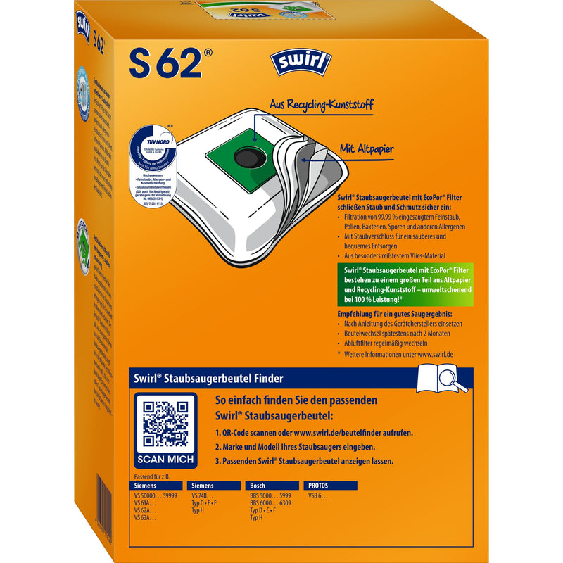 Swirl - Zubehör/Ersatzteile für Bodenpflege Staubbeutel S 62 EcoPor VE4 für Siemens/Boch