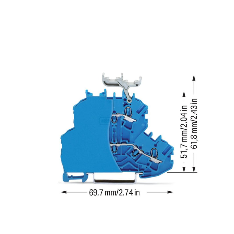 WAGO - Durchgangs-Reihenklemme Doppelstockklemme 2002-2234/099-000 Abschlussplatte,blau − 50 Stück