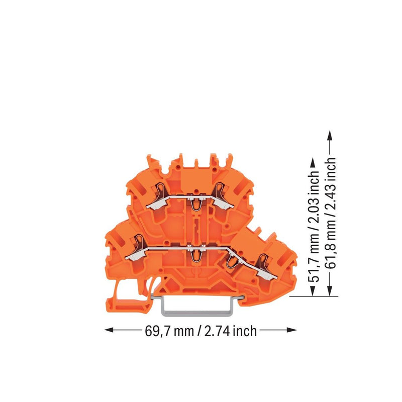 WAGO - Durchgangs-Reihenklemme Doppelstockklemme 2202-2206 Drücker,orange − 50 Stück