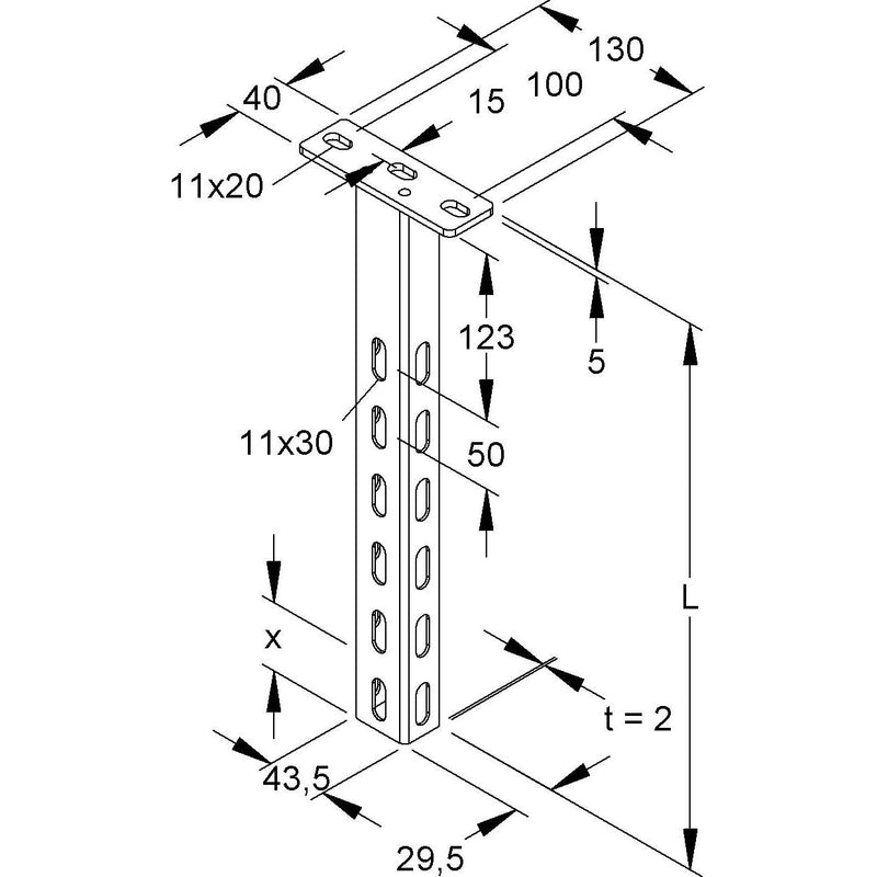 Niedax - Hängestiel für Kabeltragsystem Hängestiel HU 4530/1000 E3L U-Profil, 1005 mm