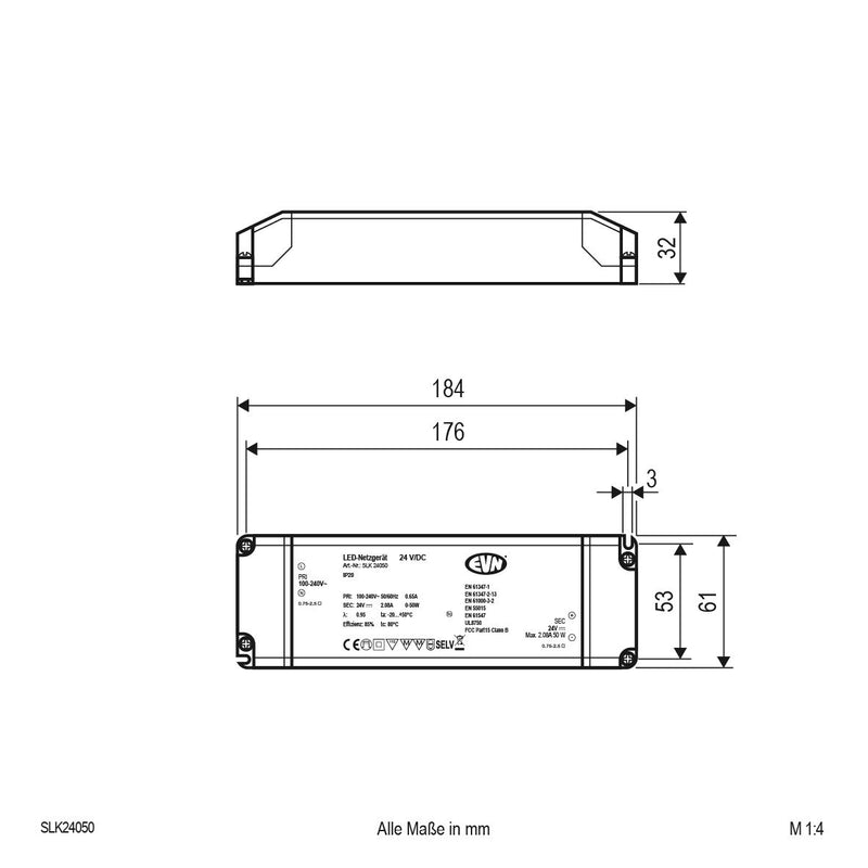 EVN Lichttechnik - LED-Betriebsgerät LED-Netzgerät SLK 240 50 24VDC 1-50 Watt