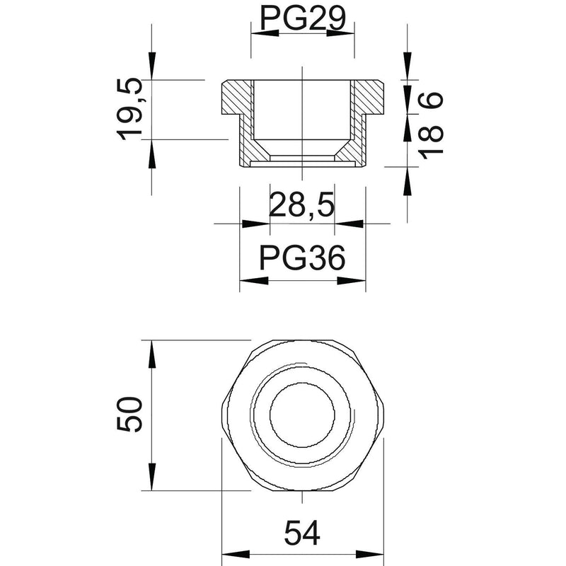 OBO Bettermann - Erweiterungs-/Reduzierring Reduktion 107 R PG36-29 PA Iso,lgr − 25 Stück