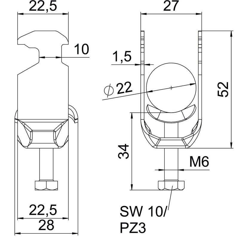 OBO Bettermann - Bügelschelle BS-H1-M-22 A4 16-22mm − 25 Stück