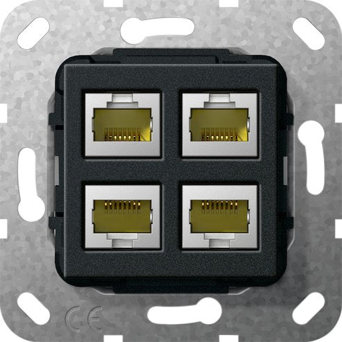 Gira - Einsatz/Abdeckung für Kommunikationstechnik Modular Jack RJ45 Cat6A 569810 sw matt 4fach